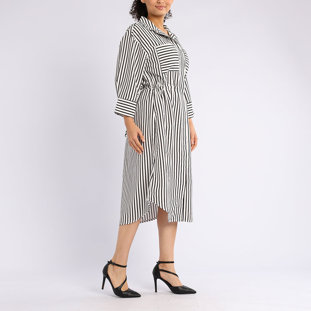 WHITE STRIPE LONG SLEEVE DRESS