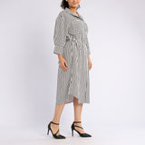 WHITE STRIPE LONG SLEEVE DRESS