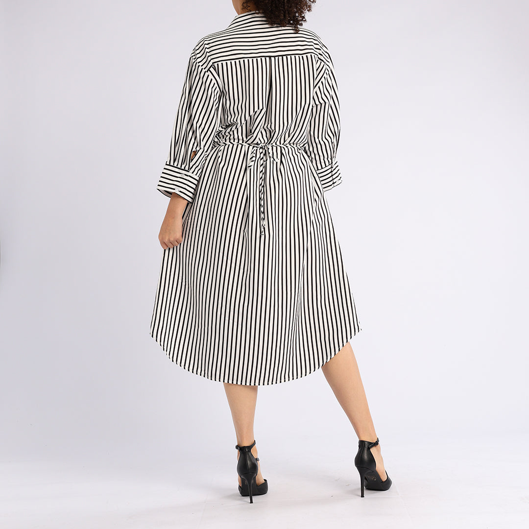 WHITE STRIPE LONG SLEEVE DRESS