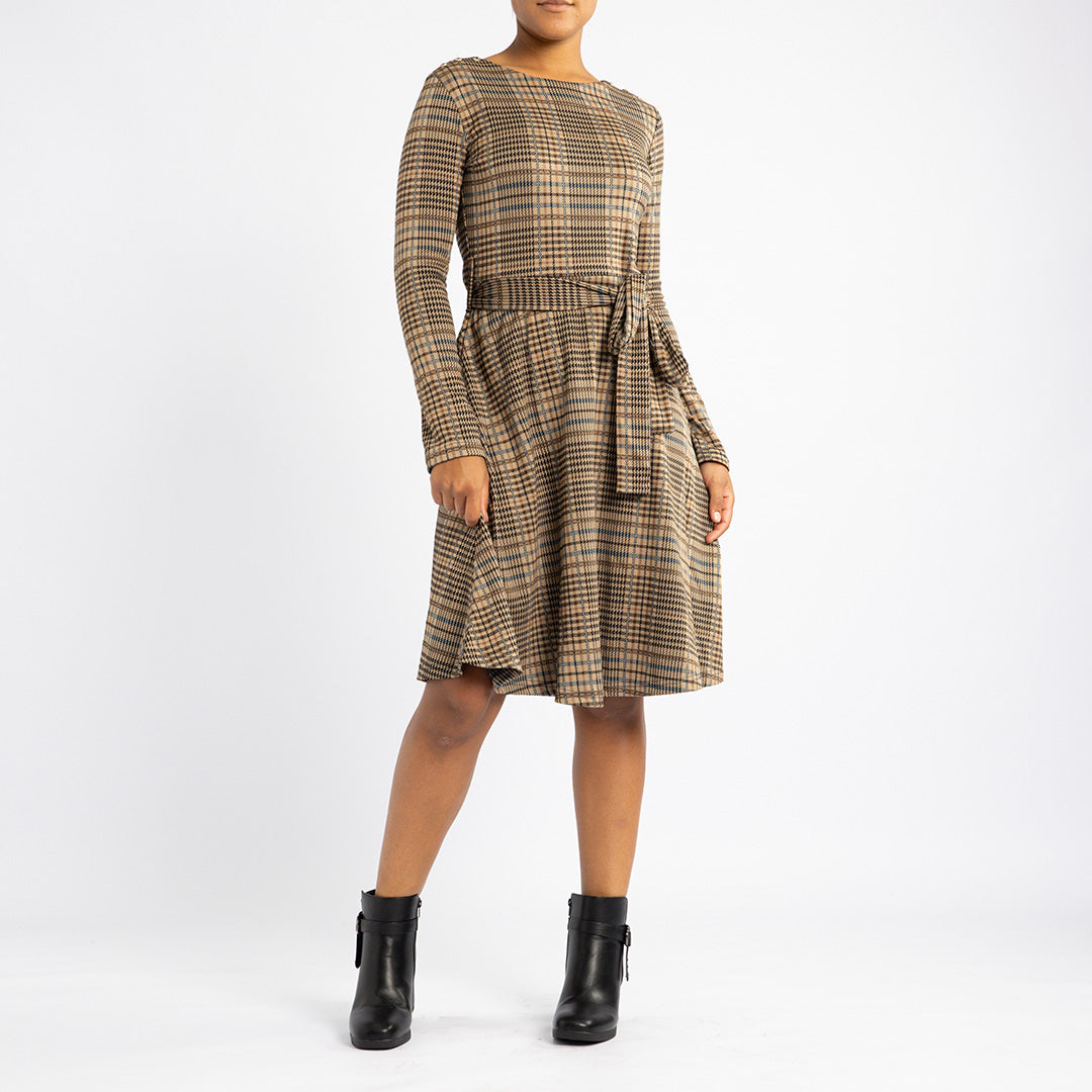 LADIES ALORA STONE TR CHECK DRES WITH FLARE
