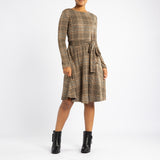 LADIES ALORA STONE TR CHECK DRES WITH FLARE