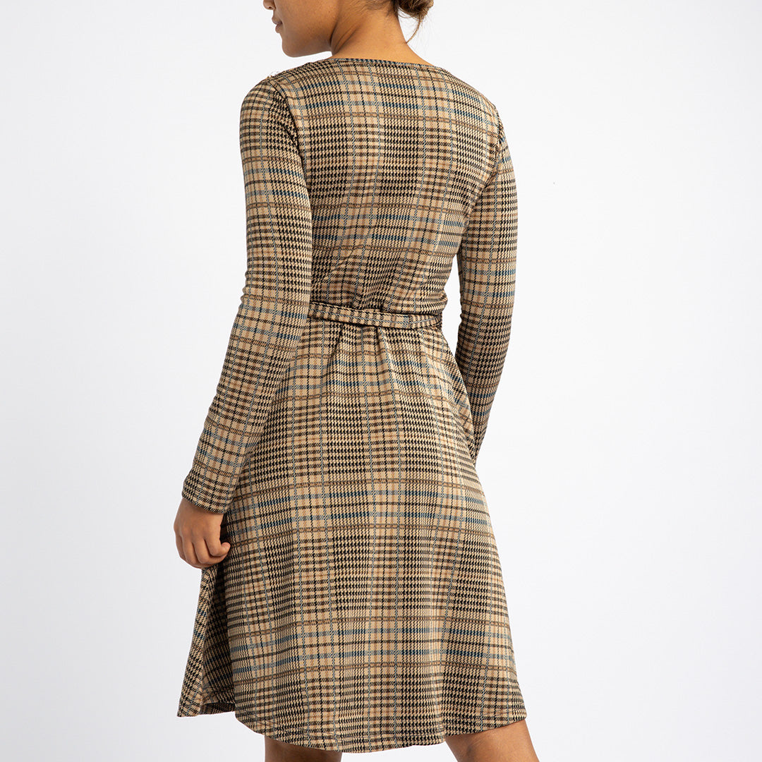 LADIES ALORA STONE TR CHECK DRES WITH FLARE