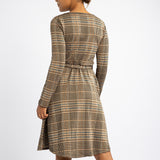 LADIES ALORA STONE TR CHECK DRES WITH FLARE