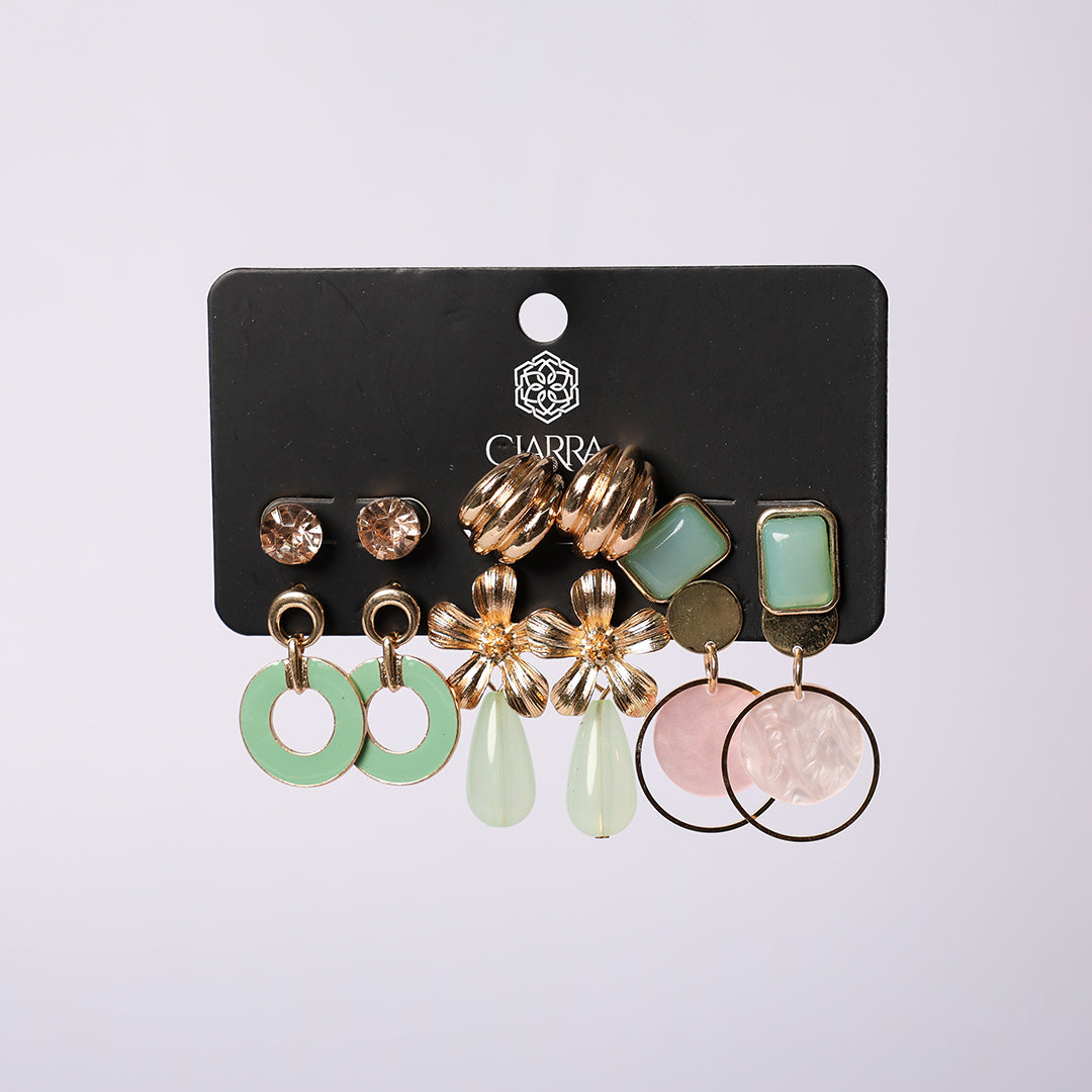LADIES CIARRA GOLD 6 PACK EARRING SET (HOOP, STUD, PEARL DETAIL)