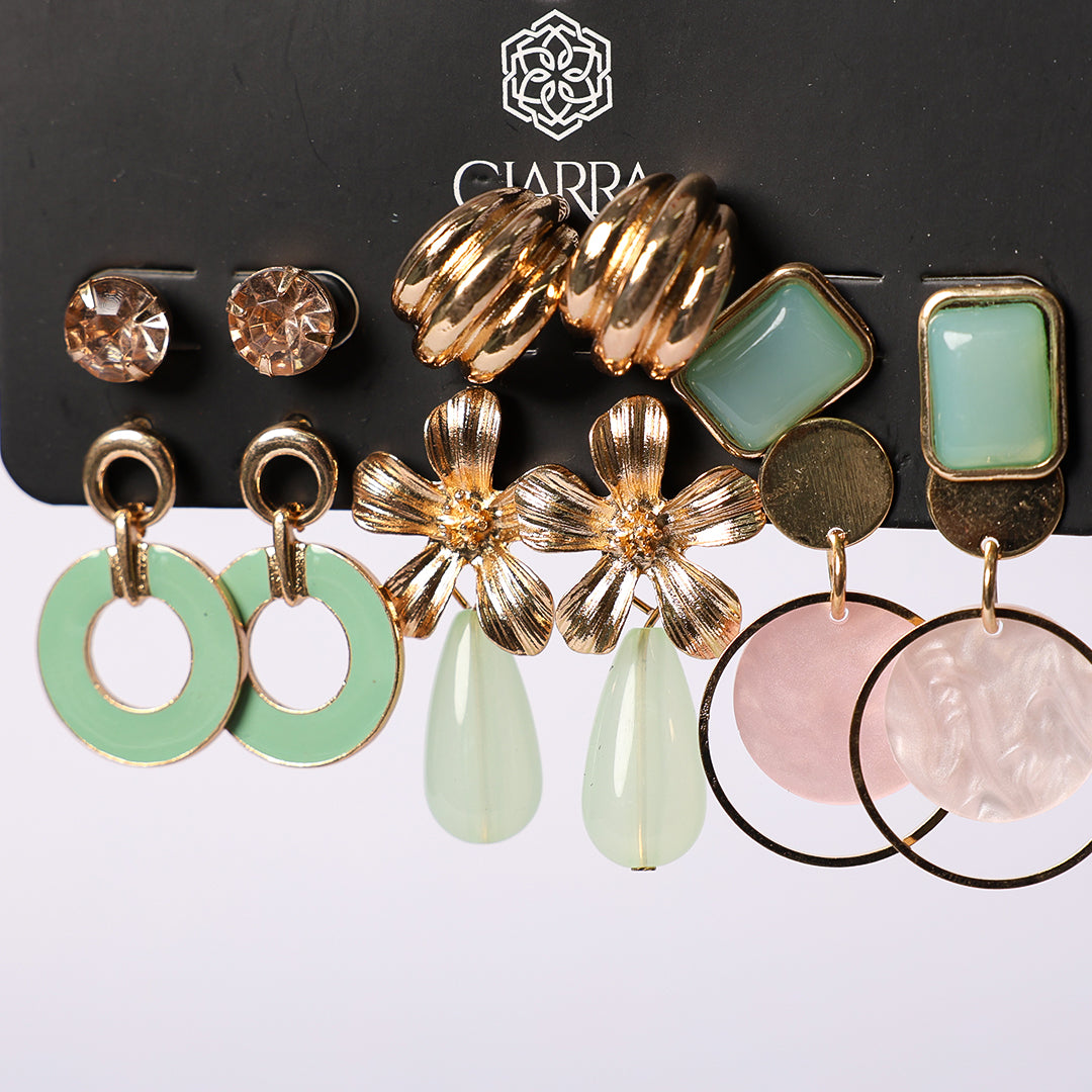 LADIES CIARRA GOLD 6 PACK EARRING SET (HOOP, STUD, PEARL DETAIL)