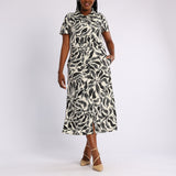 SHORT SLEEVE LINEN LONG DRESS