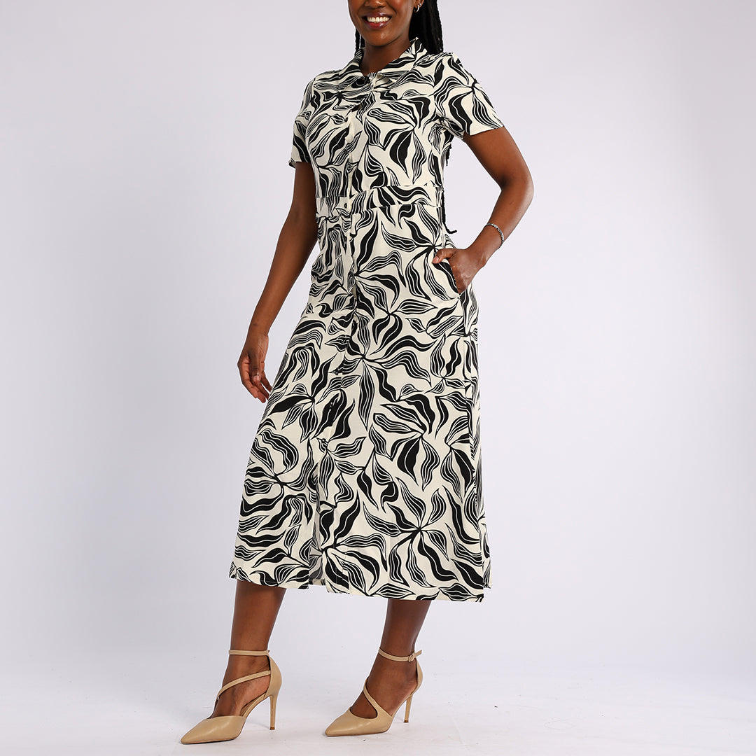 SHORT SLEEVE LINEN LONG DRESS