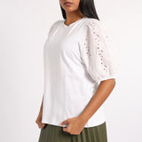 WHITE PUFFER SLEEVE TOP