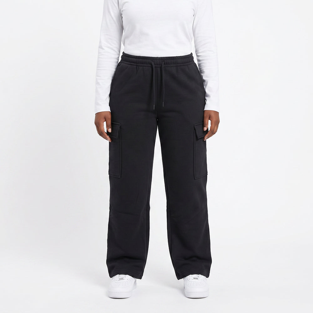 BLACK WIDE LEG CARGO FLEECE PANT