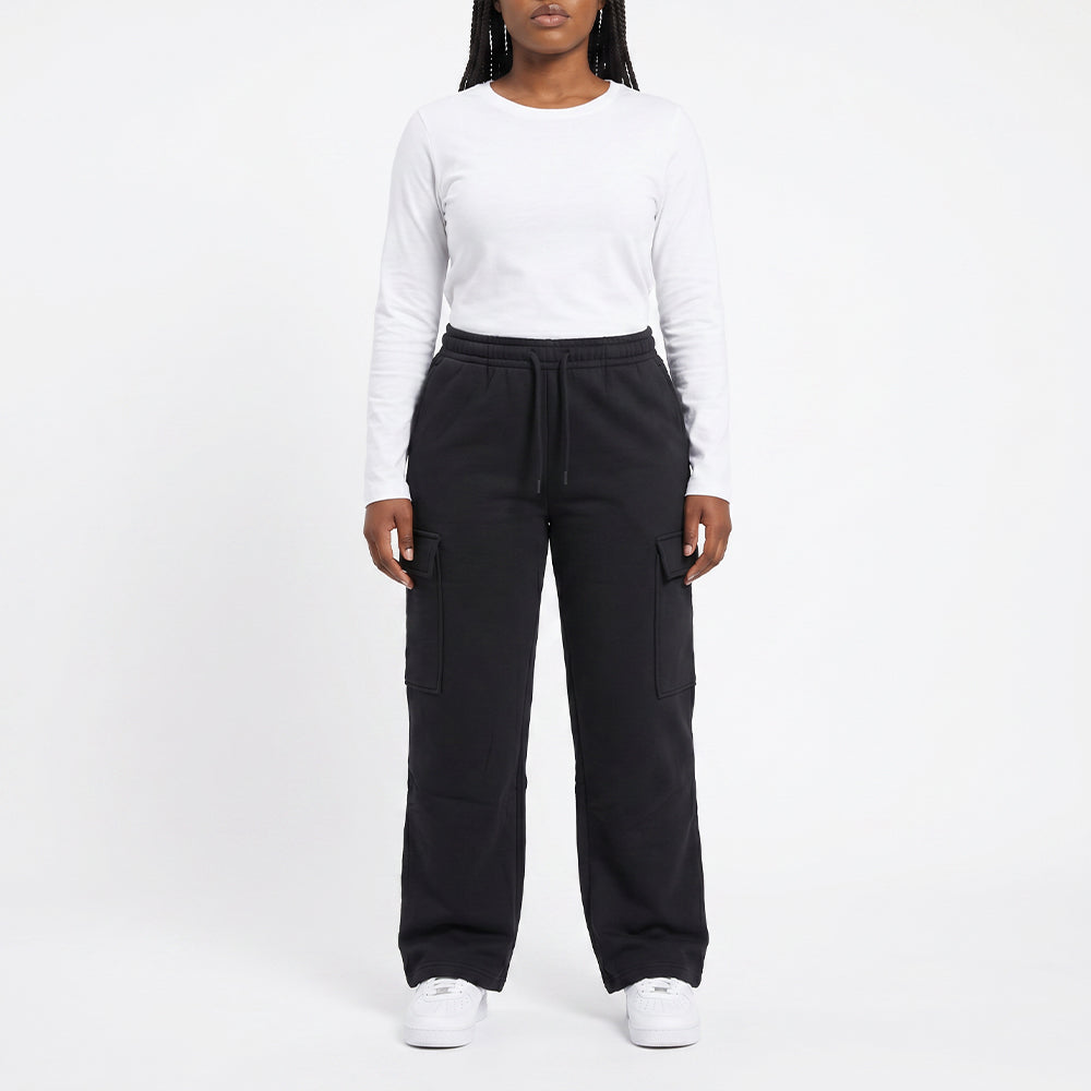 BLACK WIDE LEG CARGO FLEECE PANT