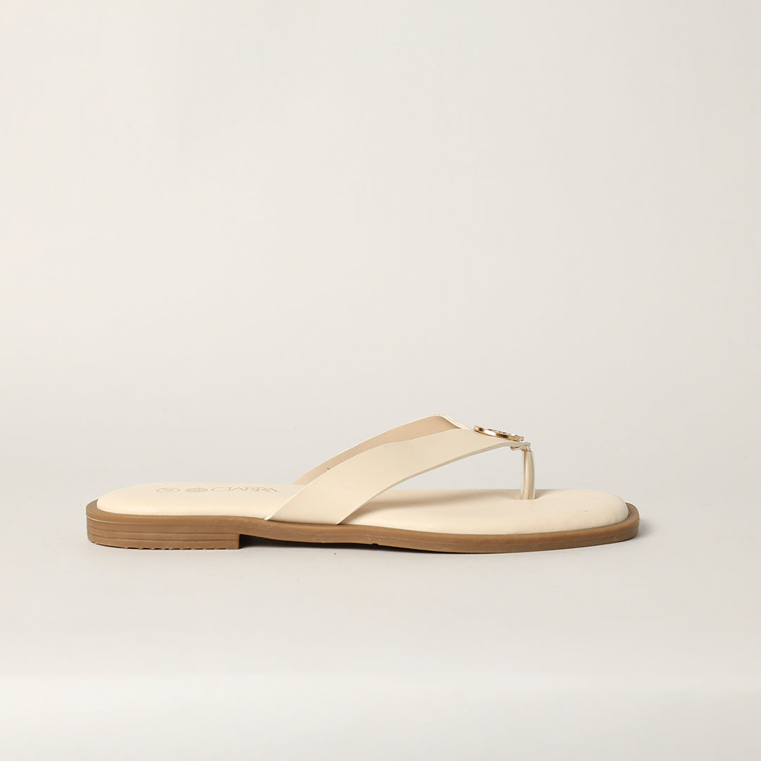 LADIES CIARRA OFF WHITE PU THONG SANDAL (CIARRA TRIM