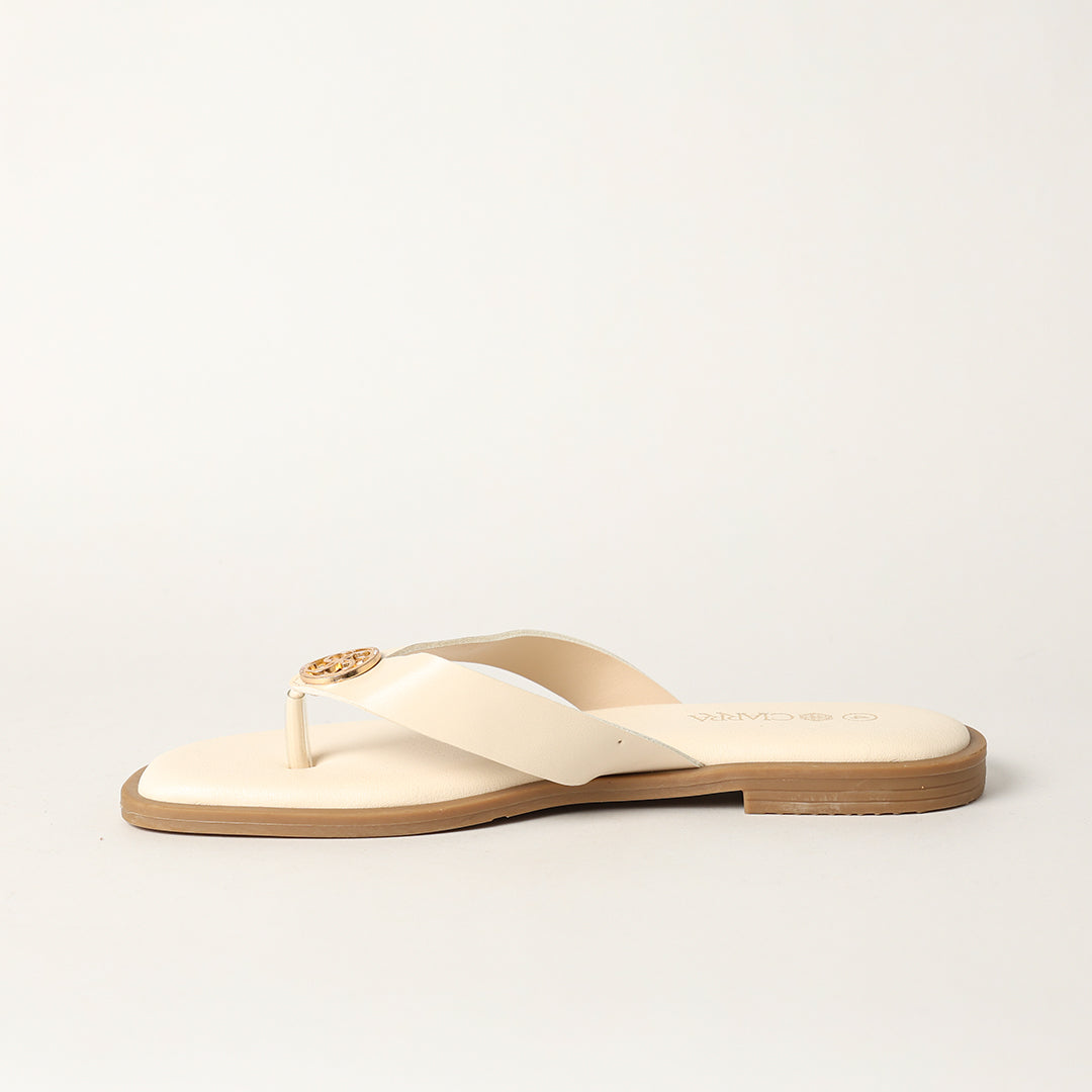 LADIES CIARRA OFF WHITE PU THONG SANDAL (CIARRA TRIM