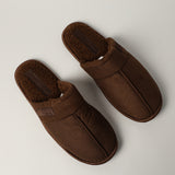 BROWN CLOSED TOE SLIPPER (FUR INNER, EMBROIDED LOGO)