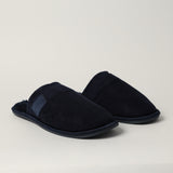 NAVY CLOSED TOE SLIPPER (FUR INNER, EMBROIDED LOGO)