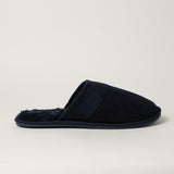 NAVY CLOSED TOE SLIPPER (FUR INNER, EMBROIDED LOGO)