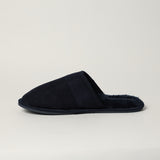 NAVY CLOSED TOE SLIPPER (FUR INNER, EMBROIDED LOGO)