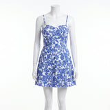 WHITE/BLUE FLORAL SLEEVELESS DRESS