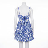 WHITE/BLUE FLORAL SLEEVELESS DRESS