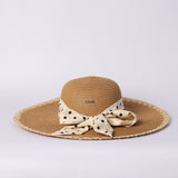 LADIES CIARRA CAMEL STRAW SUN HAT (POLKA DOT FABRIC TIE