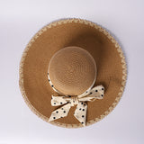 LADIES CIARRA CAMEL STRAW SUN HAT (POLKA DOT FABRIC TIE