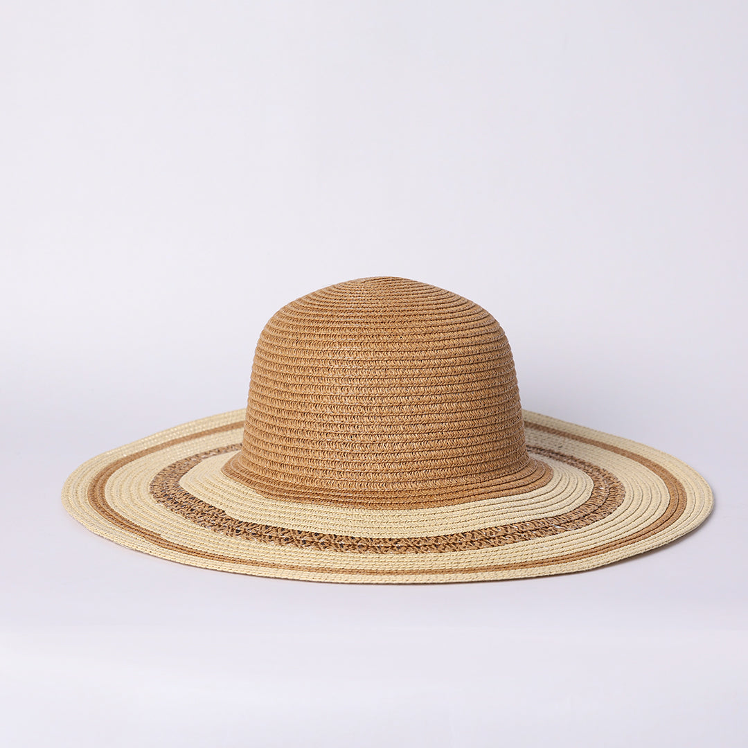 LADIES CIARRA CAMEL STRAW SUN HAT (STRIPE