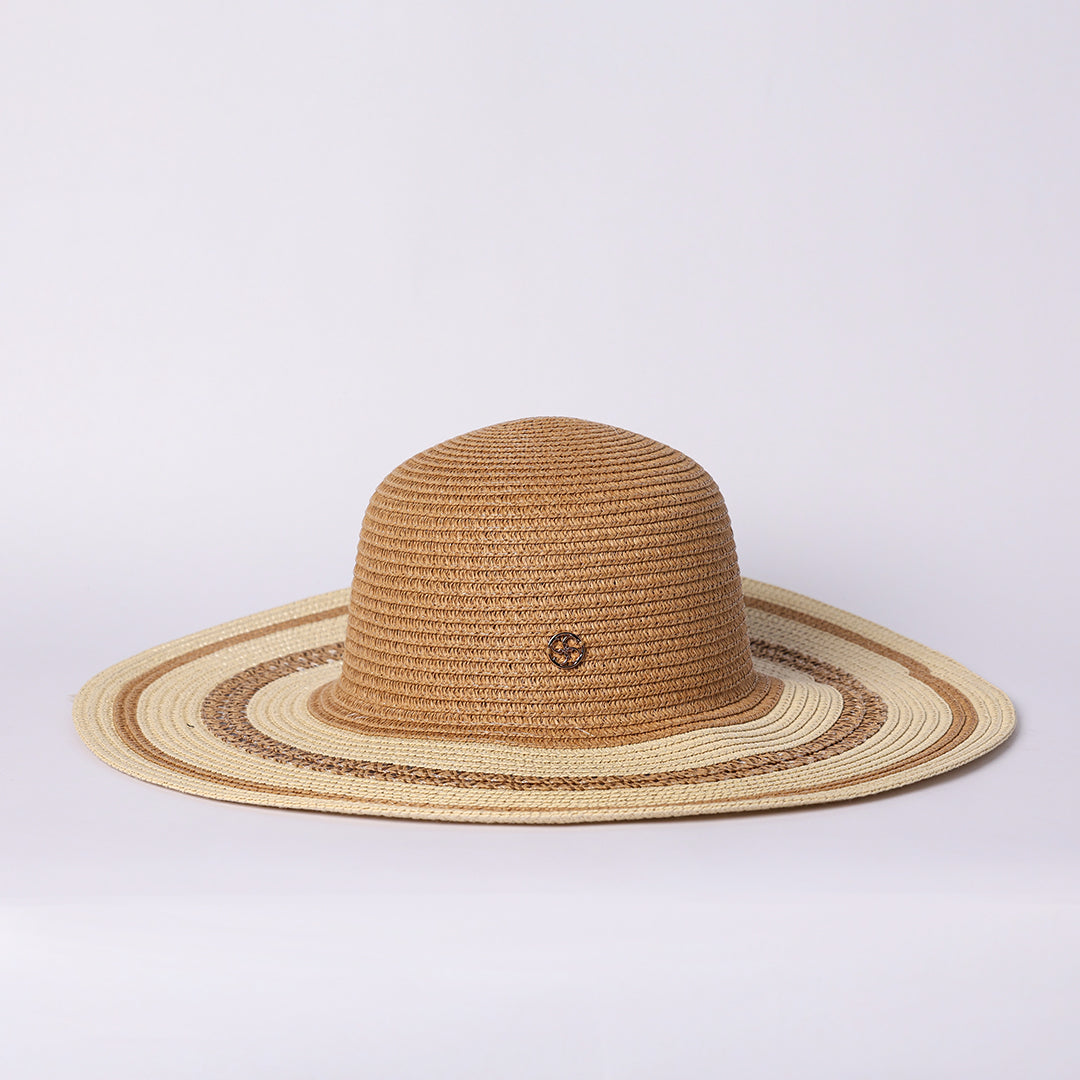 LADIES CIARRA CAMEL STRAW SUN HAT (STRIPE