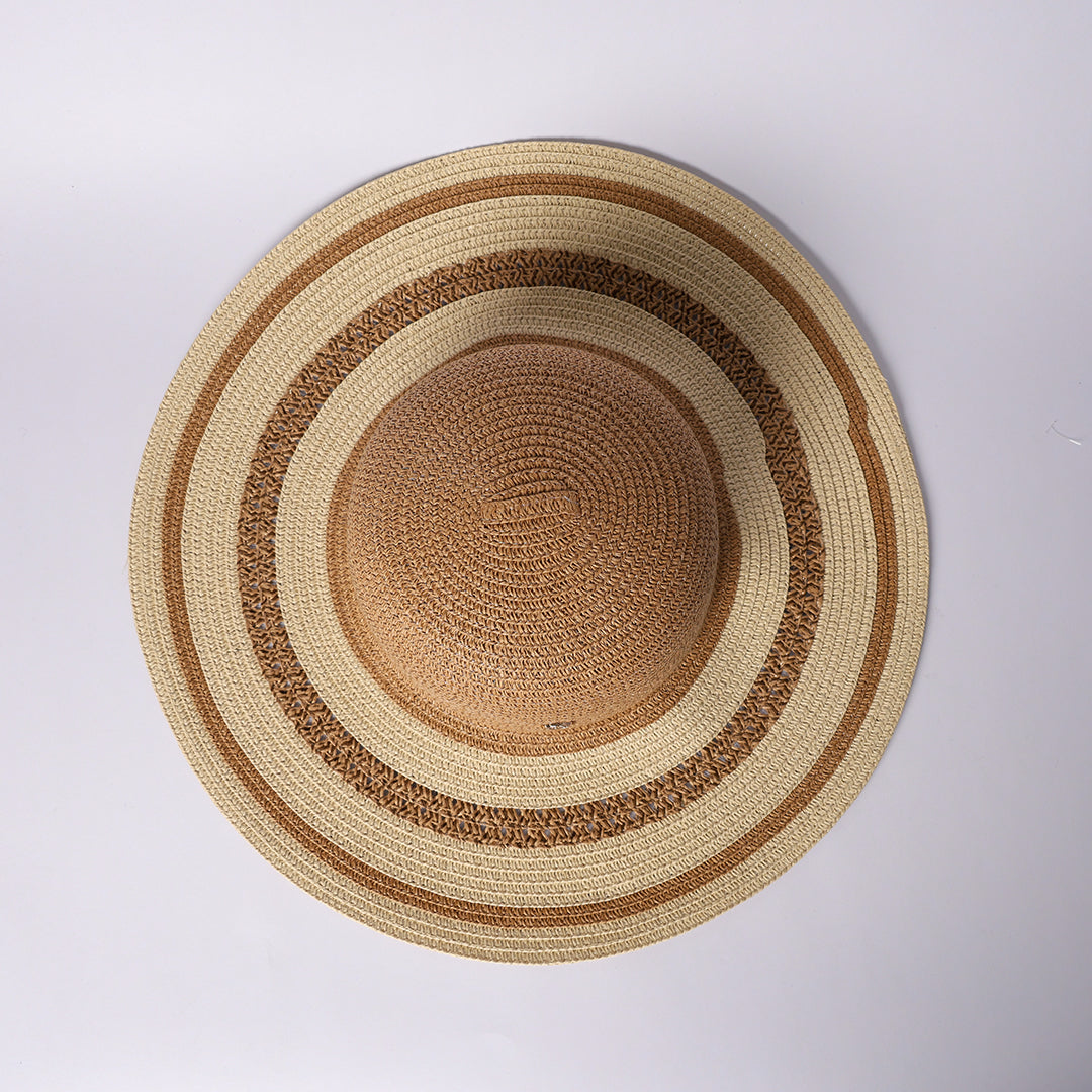 LADIES CIARRA CAMEL STRAW SUN HAT (STRIPE