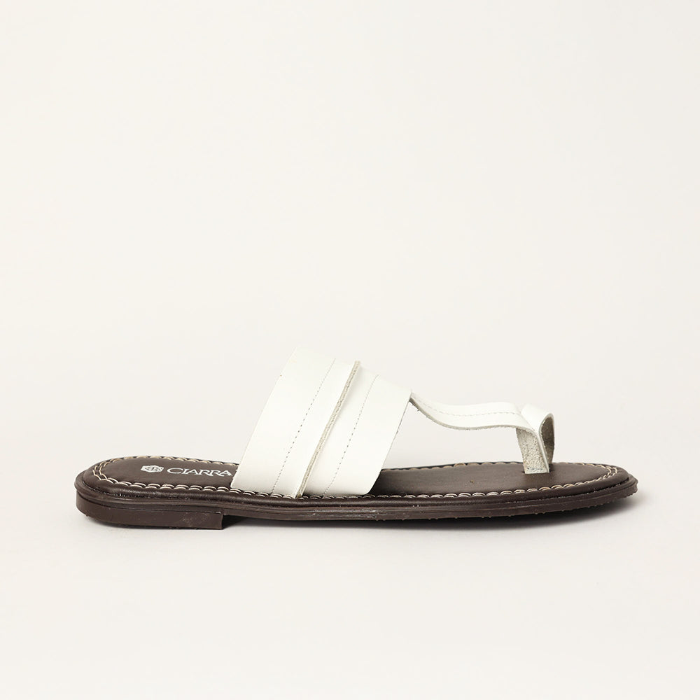 LADIES CIARRA WHITE LEATHER PUSH IN SANDAL (RAW STITCH)