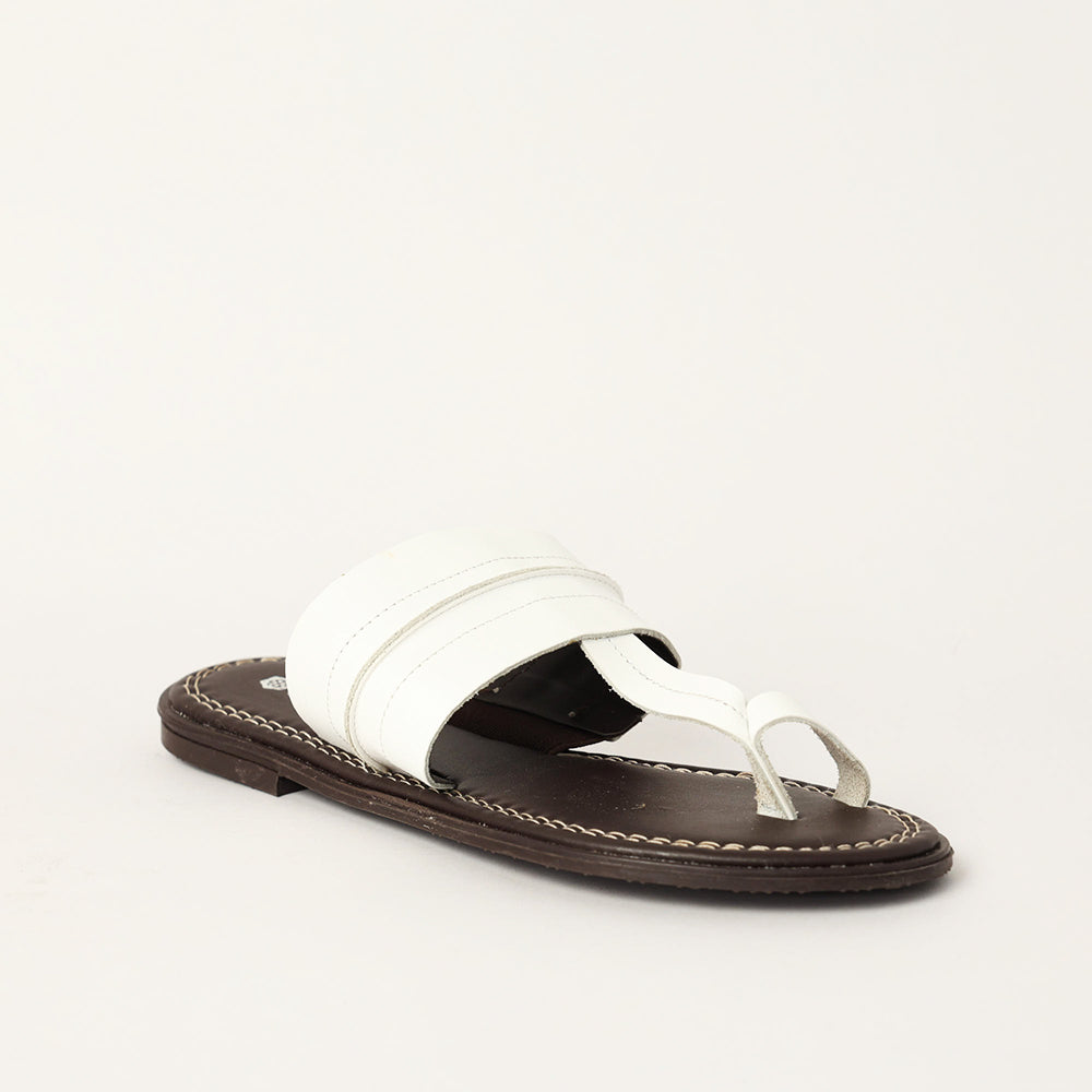 LADIES CIARRA WHITE LEATHER PUSH IN SANDAL (RAW STITCH)