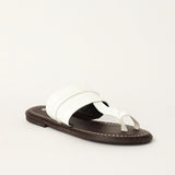 LADIES CIARRA WHITE LEATHER PUSH IN SANDAL (RAW STITCH)