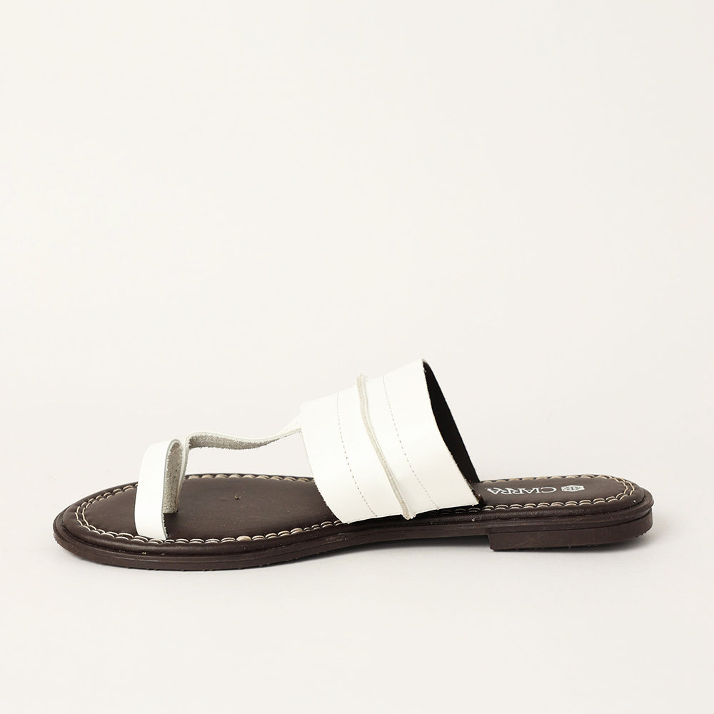 LADIES CIARRA WHITE LEATHER PUSH IN SANDAL (RAW STITCH)