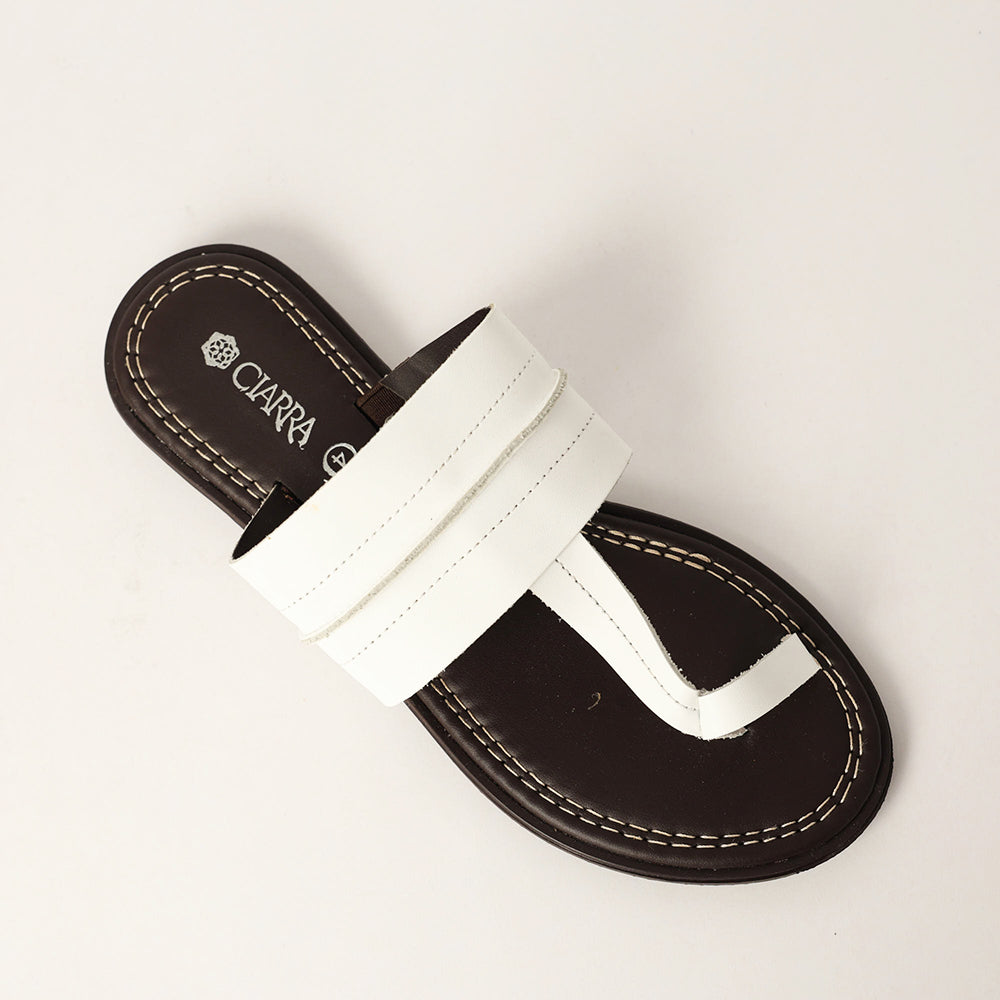 LADIES CIARRA WHITE LEATHER PUSH IN SANDAL (RAW STITCH)