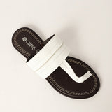 LADIES CIARRA WHITE LEATHER PUSH IN SANDAL (RAW STITCH)
