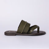 LADIES CIARRA OLIVE LEATHER PUSH IN THONG SANDAL (RAW STITCH)