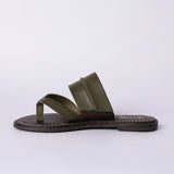 LADIES CIARRA OLIVE LEATHER PUSH IN THONG SANDAL (RAW STITCH)