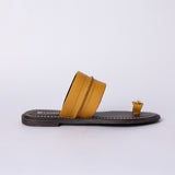 LADIES CIARRA OCHRE LEATHER TOE PUSH IN SANDAL (RAW STITCH)