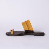 LADIES CIARRA OCHRE LEATHER TOE PUSH IN SANDAL (RAW STITCH)