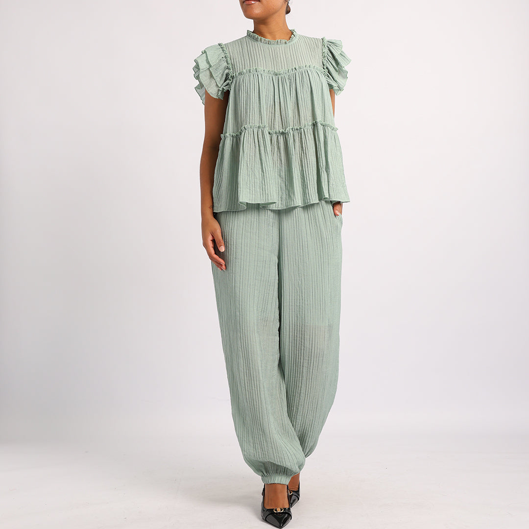 SAGE TIERED BLOUSE