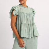 SAGE TIERED BLOUSE