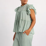 SAGE TIERED BLOUSE