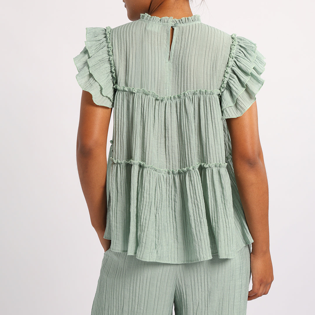 SAGE TIERED BLOUSE