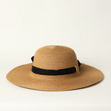 LADIES CIARRA CAMEL STRAW SUN HAT (BLACK TIE UP DETAIL