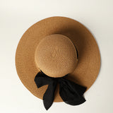 LADIES CIARRA CAMEL STRAW SUN HAT (BLACK TIE UP DETAIL