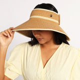 LADIES NOVA CAMEL &amp; BEIGE VISOR STRAW SUN HAT