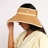 LADIES NOVA CAMEL &amp; BEIGE VISOR STRAW SUN HAT