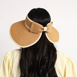 LADIES NOVA CAMEL &amp; BEIGE VISOR STRAW SUN HAT