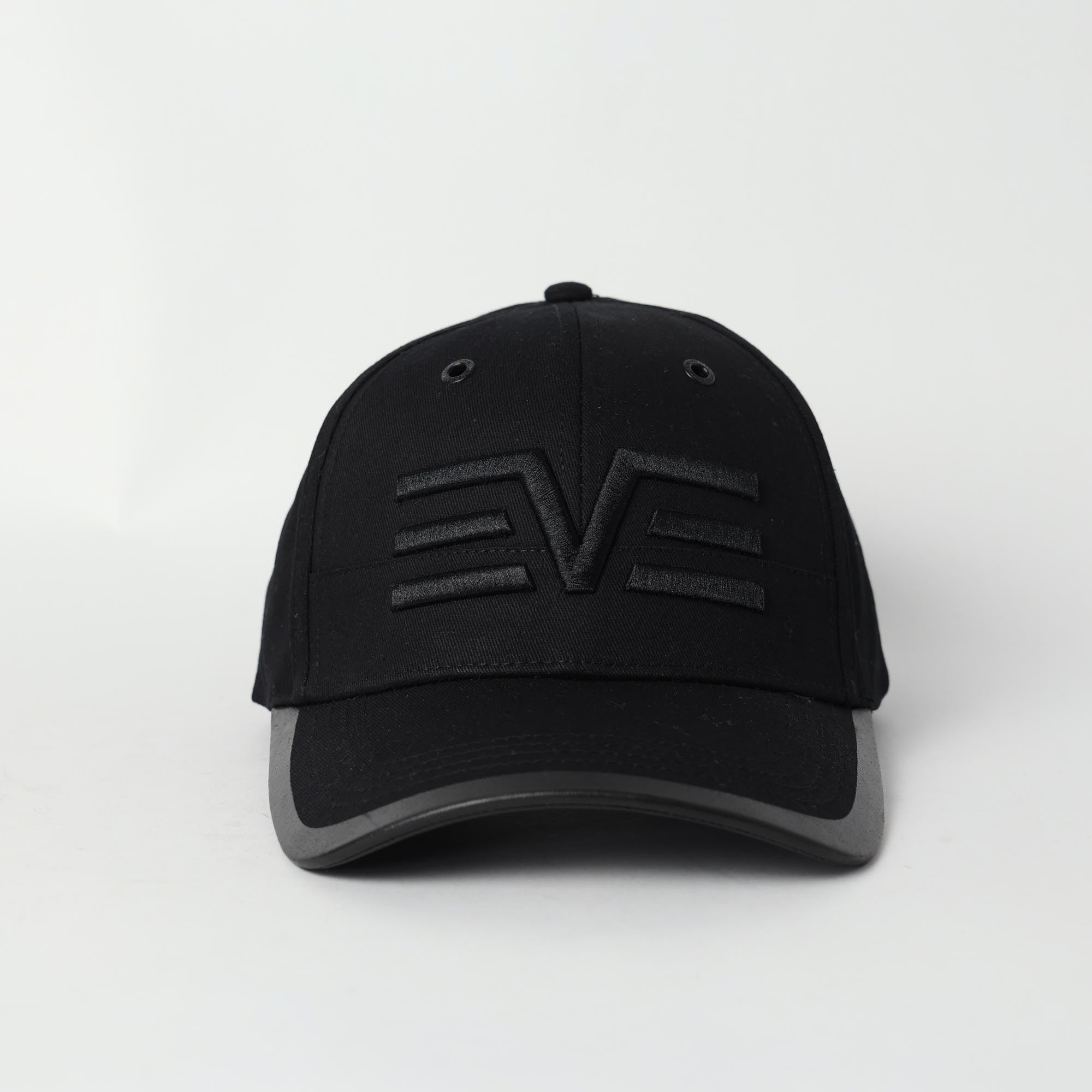 MENS EVOLVE BLACK PEAK CAP (WING STITCH)