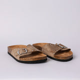 TAUPE PLATFORM BIRKEN SLIDES