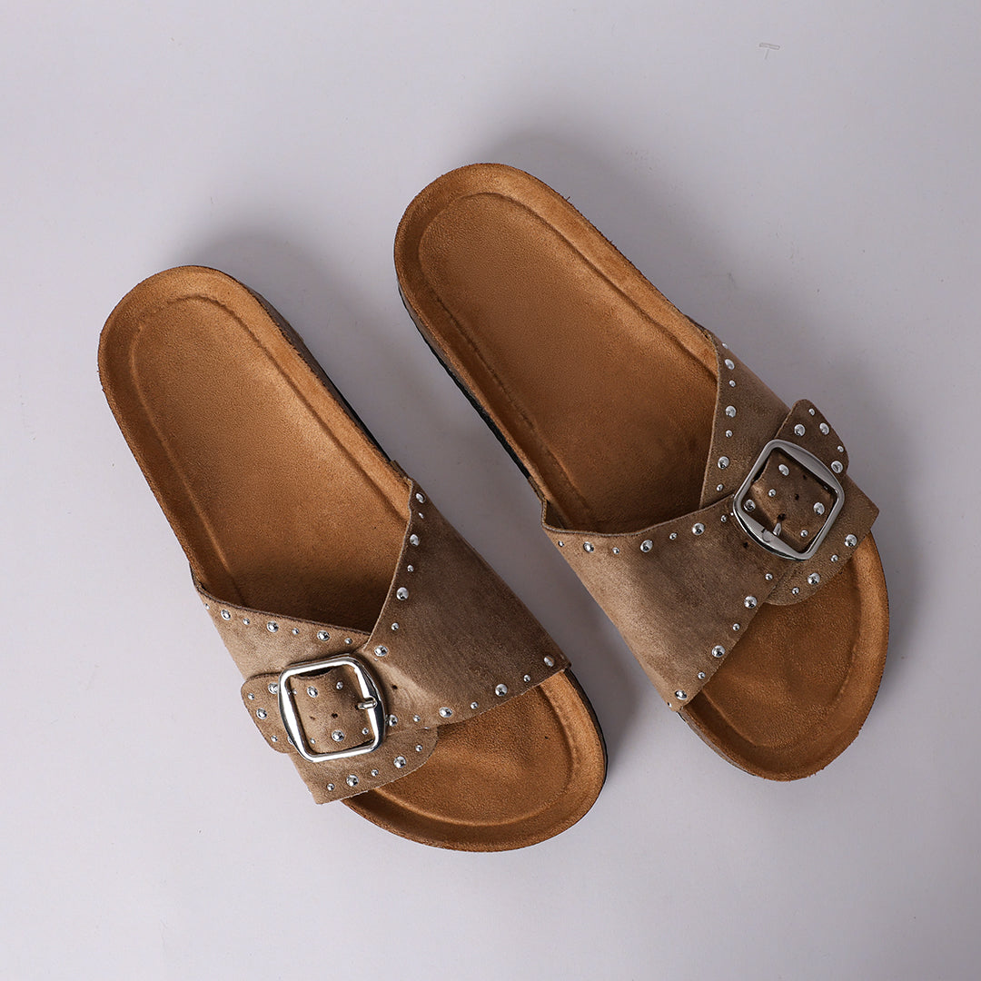 TAUPE PLATFORM BIRKEN SLIDES