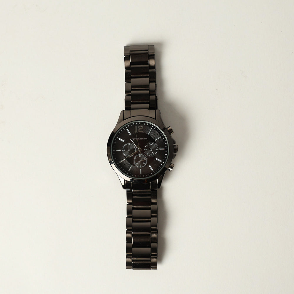 MENS ZAFF BLACK LINK WATCH (ROUND FRAME